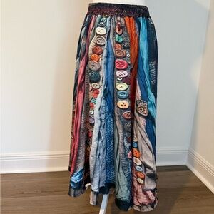 Multicolor Button Print Boho Maxi Skirt